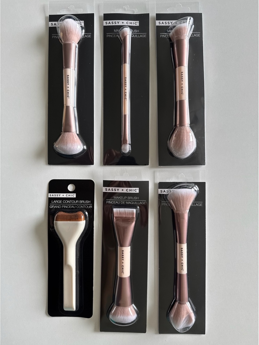 Sassy + Chic Makeup Brush Lot 6-Piece Double Ended & Contour Brushes NEW